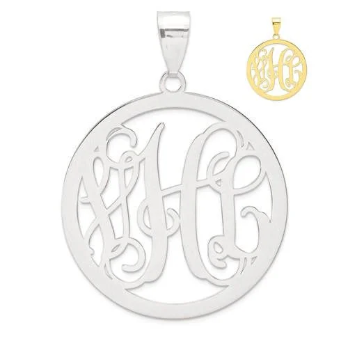 romantic necklaces for women -Round .018 Gauge Monogram Pendant - Sterling Silver or Solid Gold