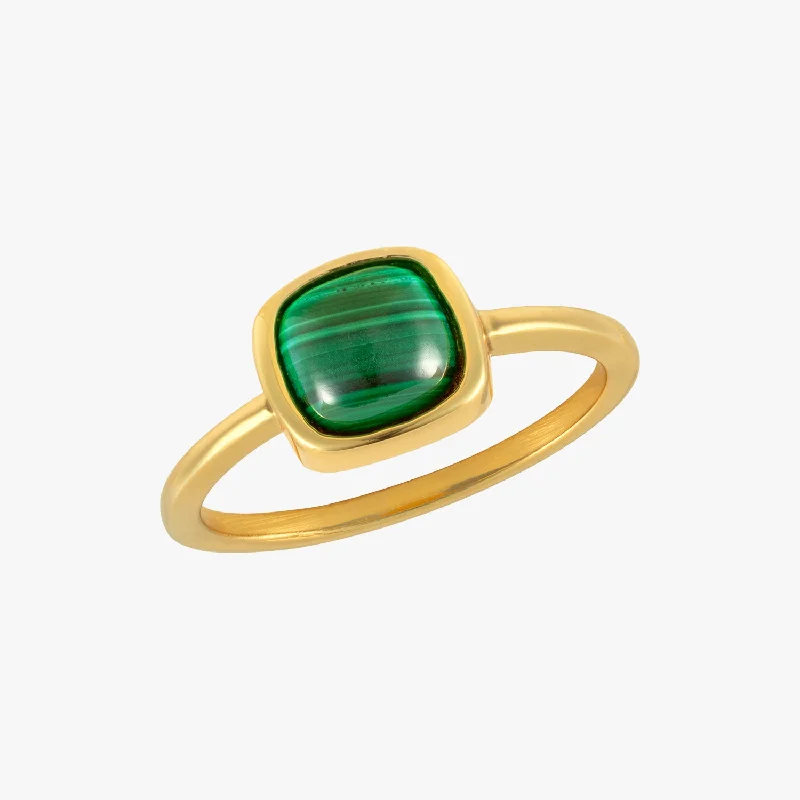 silver rings for women -Malachite Square Ring