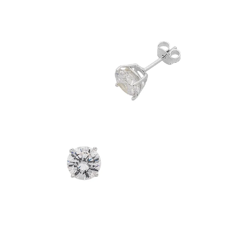 trendy earrings for women -Sterling Silver 8mm Cubic Zirconia Stud Earrings