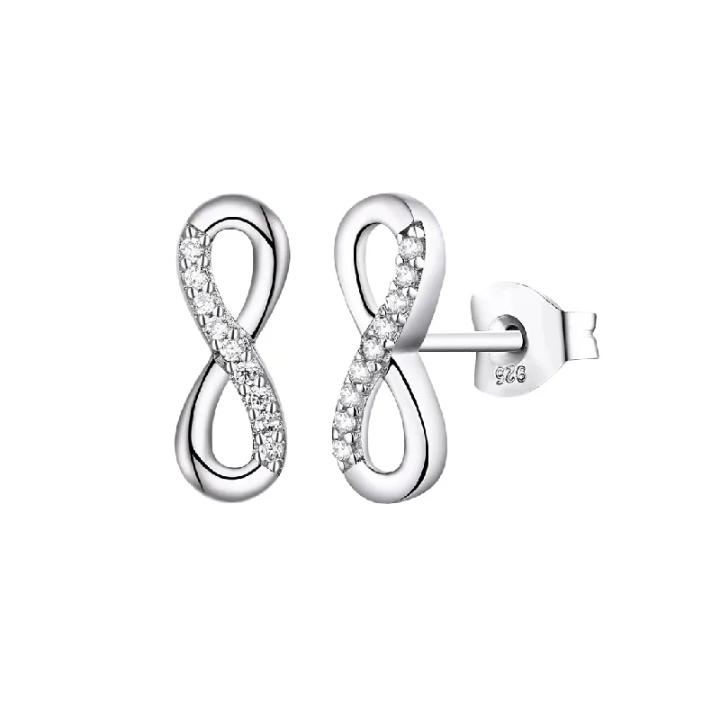 sterling silver drop earrings for women -Sterling Silver Cubic Zirconia Infinity Stud Earrings