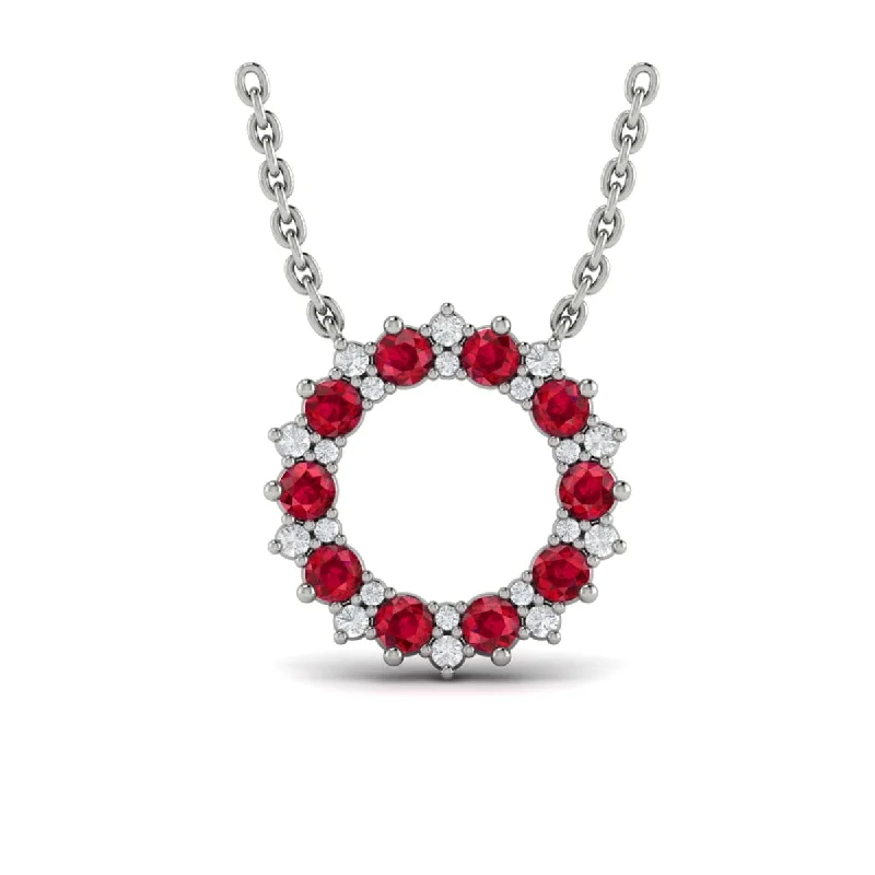 silver necklaces for women -Diamond and Ruby Open Starburst Circle Pendant Necklace