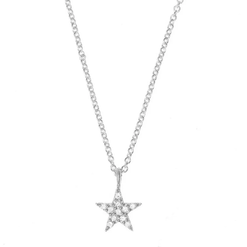 diamond necklaces for women -Small Star White Rhodium on Silver Necklace w. Diamonds