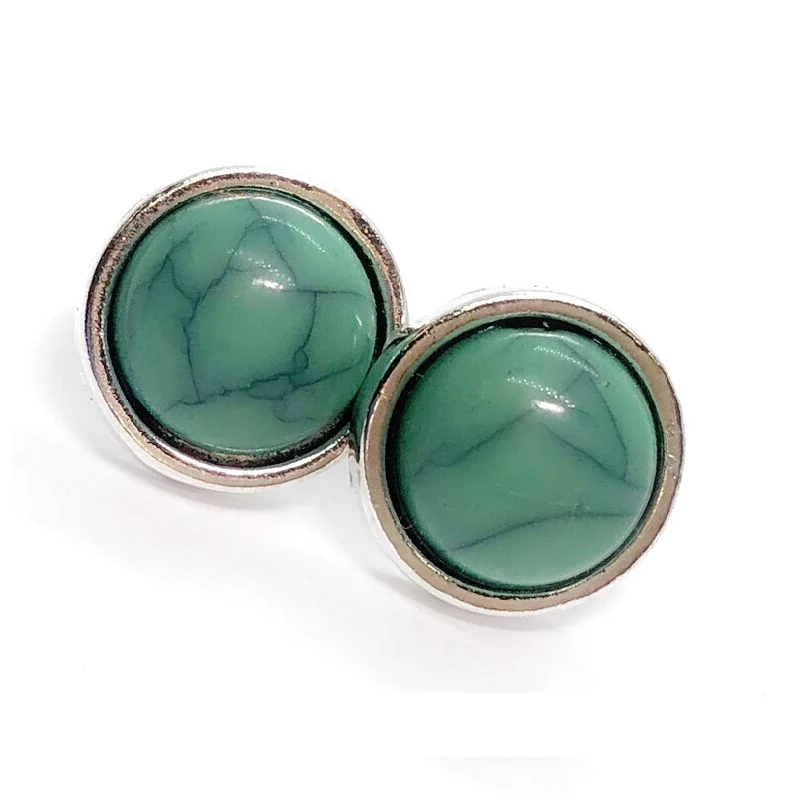 chandelier earrings for women -Bohemia Turquoise Round Bezel Stud Earrings For Woman