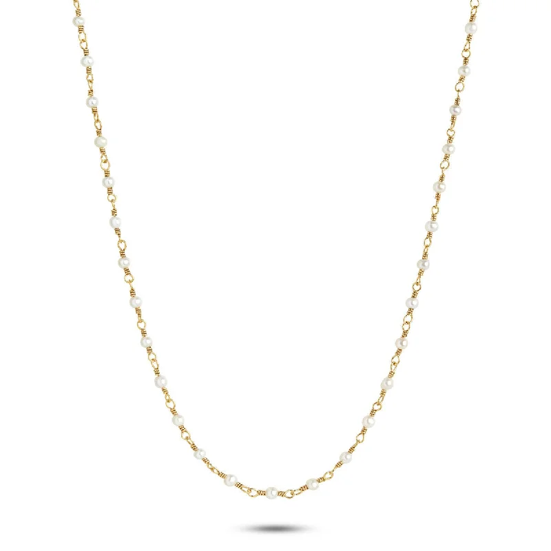 romantic gold necklaces for women -White 18K Gold Plated Necklace w. Pearls