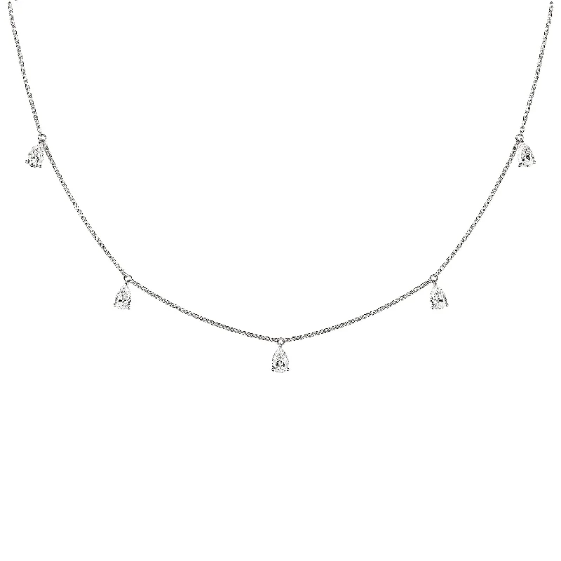 luxury necklaces for women -Mini Choker small Drops 18K Whitegold Necklace w. Diamonds