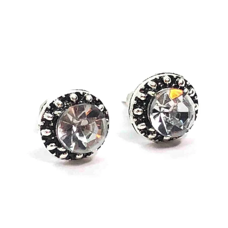 trendy crystal earrings for women -Marcasite Zirconia Flower Halo Stud Earrings