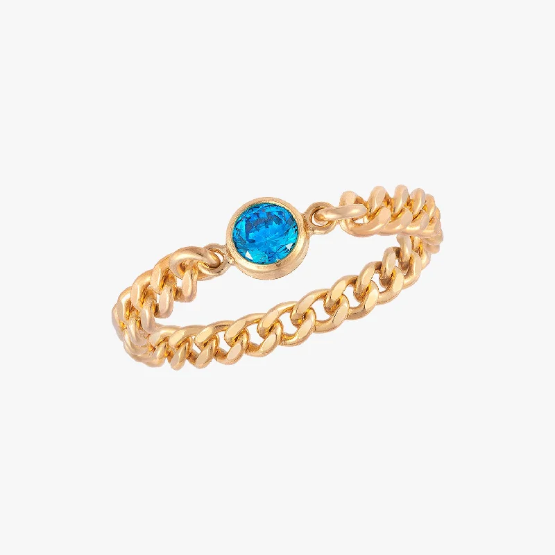 halo rings for women -Curb Chain Sapphire Bezel Ring