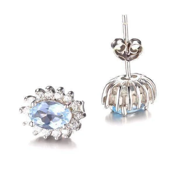 glamorous earrings for women -French Blue Halo 1CTW Genuine Topaz IOBI Precious Gems 925 Sterling Silver Earrings