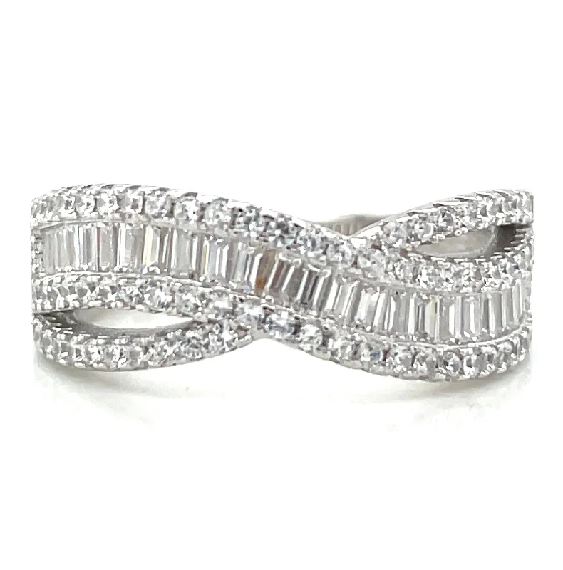 radiant-cut rings for women -Sterling Silver Twisted CZ Baguette Ring