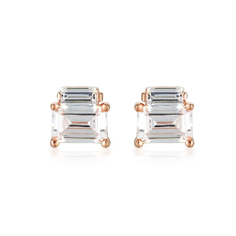 pearl earrings for women -Georgini Emilio Rose Gold Double Baguette Earrings