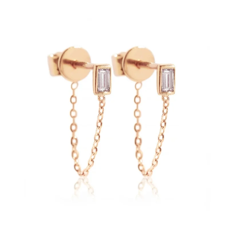 radiant earrings for women -Baguette Diamond Chain Earrings