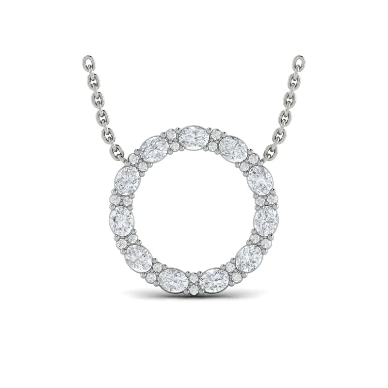 pearl necklaces for women -Oval Diamond Open Circle Pendant Necklace