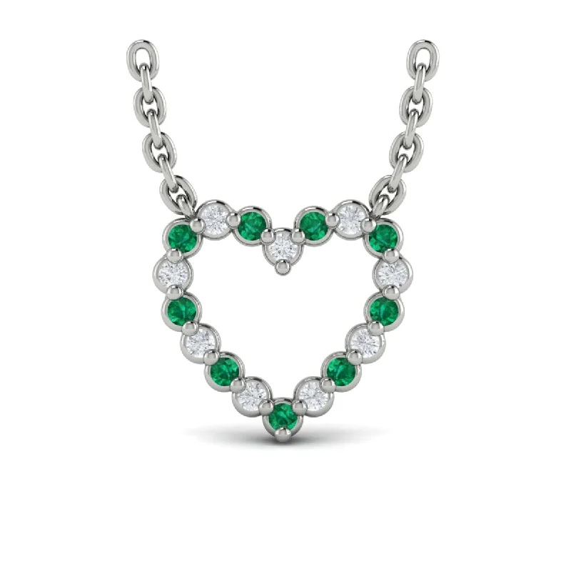 high-end necklaces for women -Diamond and Emerald  Open Heart Pendant Link Necklace