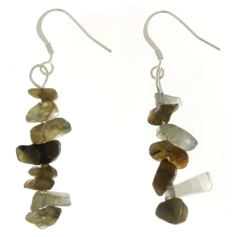 colorful earrings for women -DANGLE CHIP LABRADORITE EARRINGS