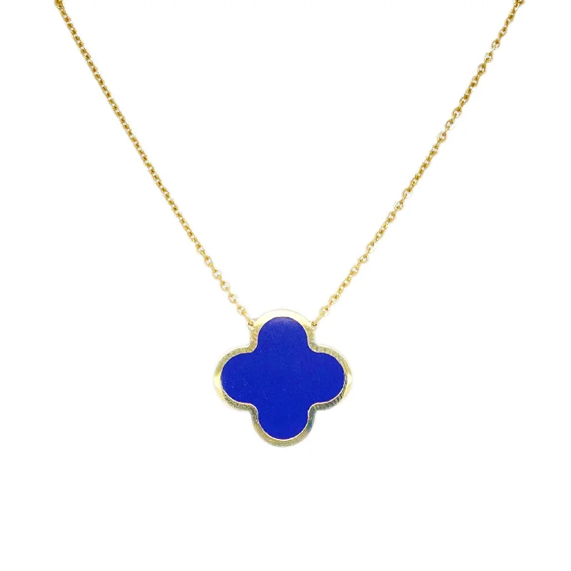 handmade gold necklaces for women -14k Gold & Lapis Clover Necklace