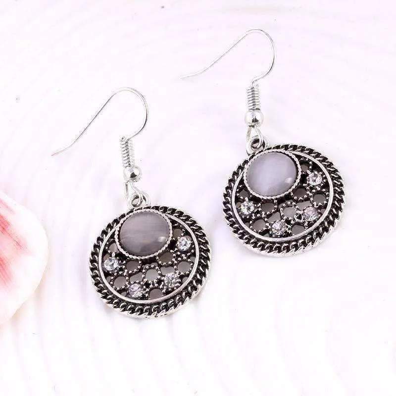 elegant earrings for women -Moonstones and Crystals Hook Earrings