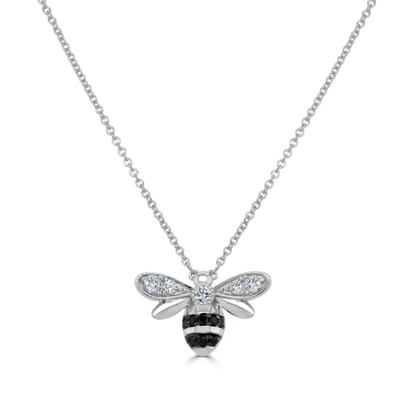 chic gemstone necklaces for women -14K Gold Black & White Diamond Bumble Bee Necklace