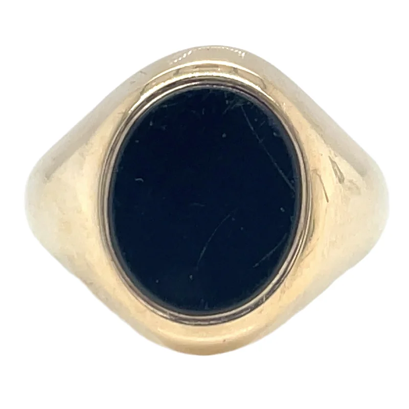 statement rings for women -Vintage 9ct Yellow Gold Black Onyx Oval Gents Signet Ring