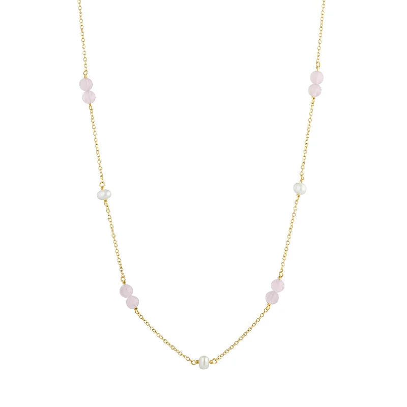 zodiac necklaces for women -Valentine 18K Gold Plated Necklace w. Pearls & Quartz