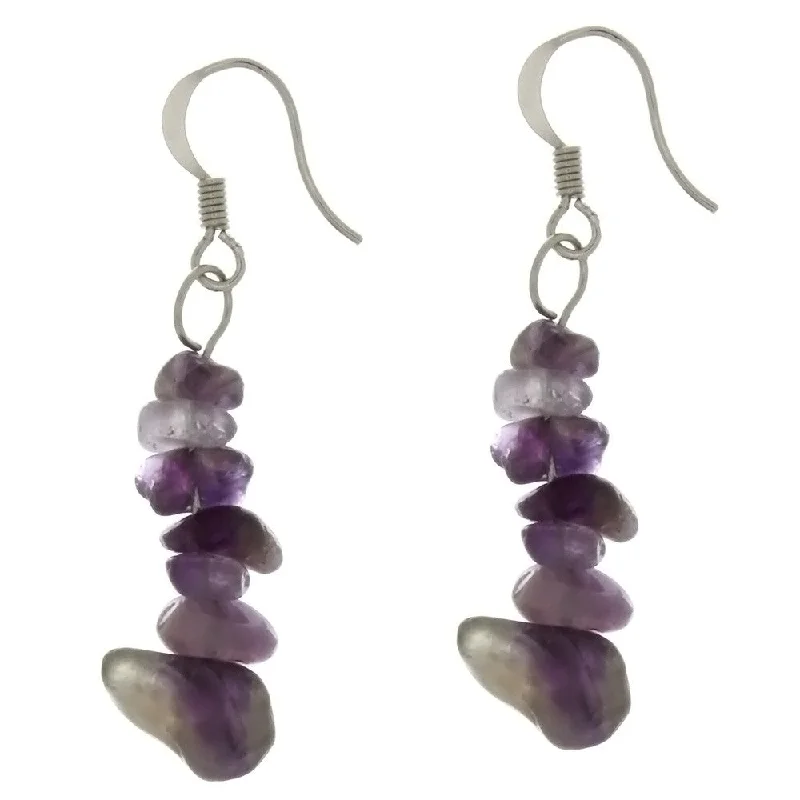 bold statement earrings for women -DANGLE CHIP AMETHYST EARRINGS