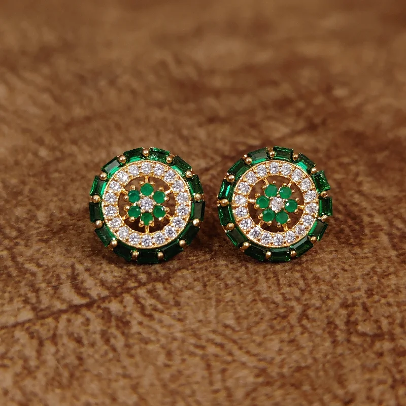 classic pearl earrings for women -EMERALD COLOUR CZ STUDDED ROUND STUDS