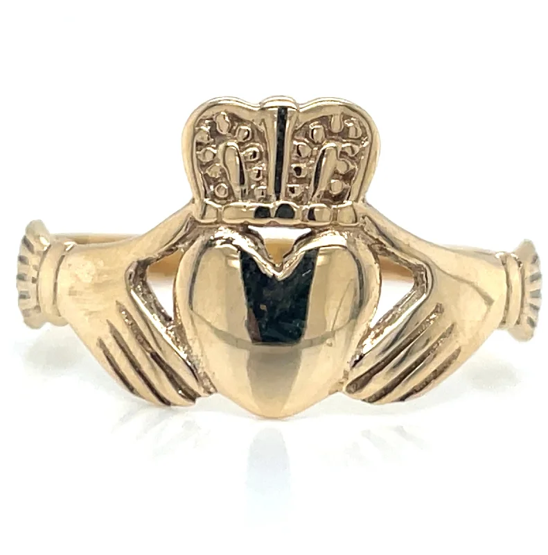 gemstone rings for women -Vintage 9ct Yellow Gold Large Claddagh Ring