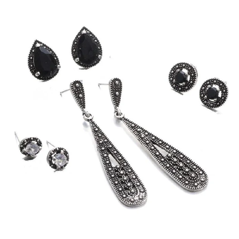 elegant earrings for women -Mix & Match Elegant Black Four Piece Earring Ensemble