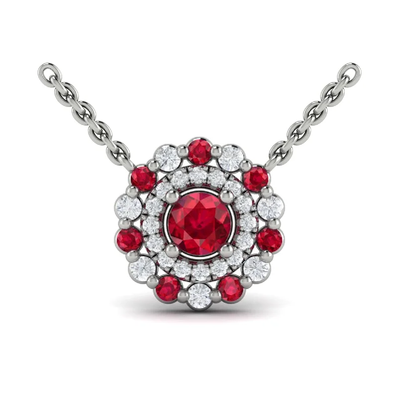 romantic pendant necklaces for women -Diamond and Ruby Floral Cluster Pendant Necklace