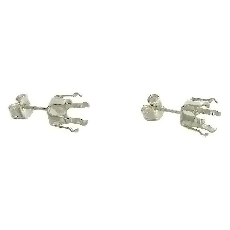 minimal earrings for women -Sterling Silver Post Earrings Snap Set 6 Prong Setting Holds 6mm Round