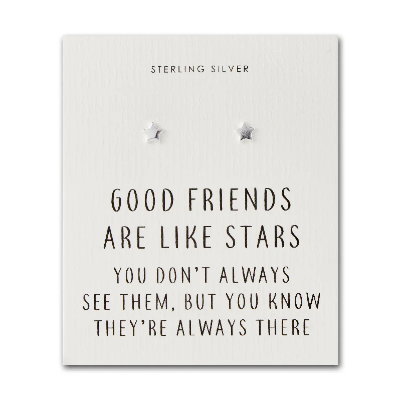 luxury hoop earrings for women -Sterling Silver Friendship Quote Star Earrings