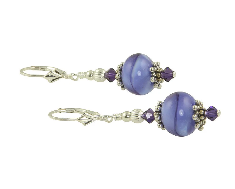 stackable earrings for women -Tanzanite Purple Swirls Lampwork Earrings