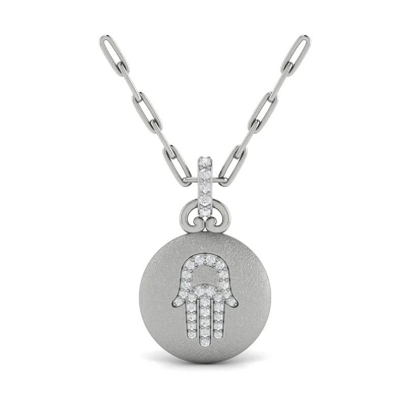 multi-layer necklaces for women -Diamond Hamsa Pendant Link Necklace