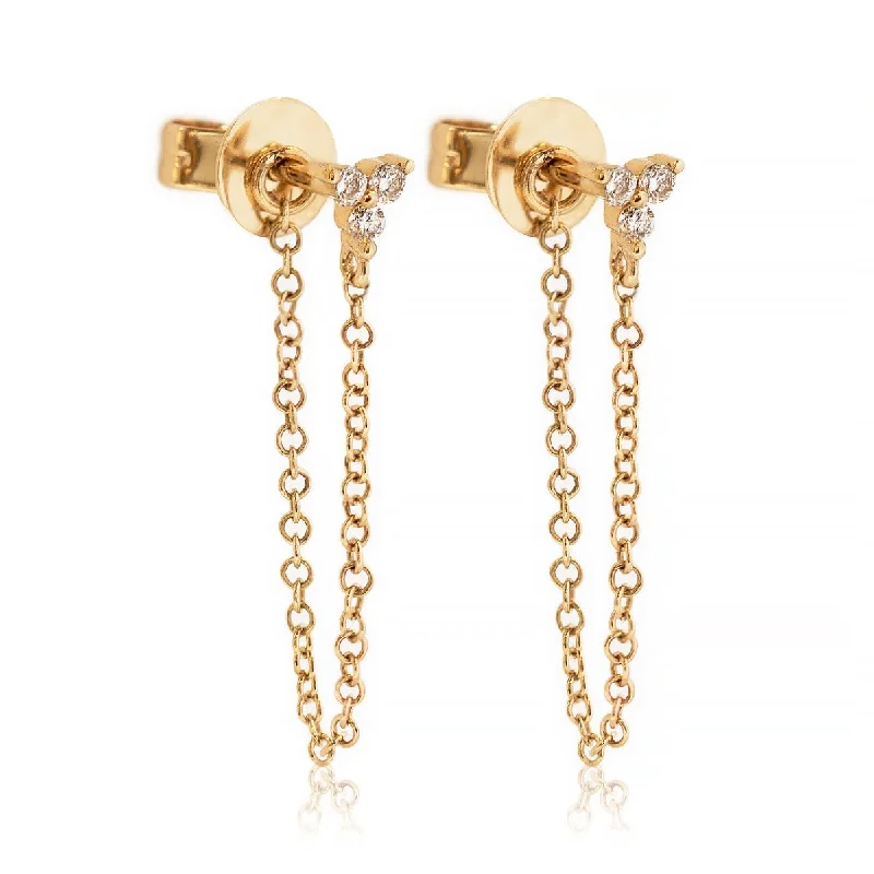 chic gold earrings for women -Clover Diamond Chain Earrings