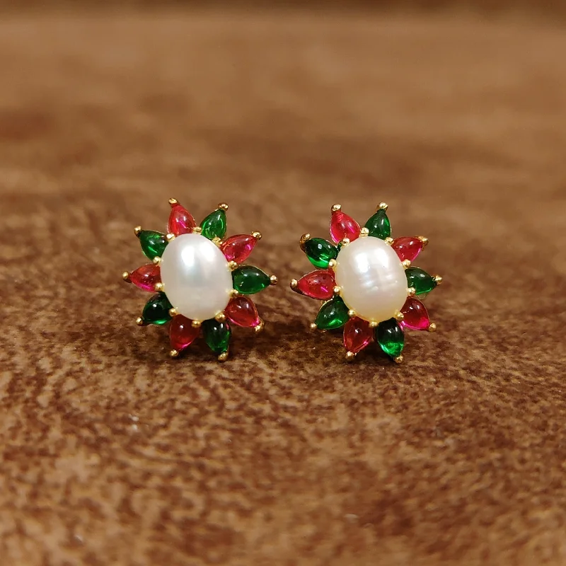 colorful earrings for women -MULTI COLOUR CABOCHON & SEMI PRECIOUS PEARL STUDS