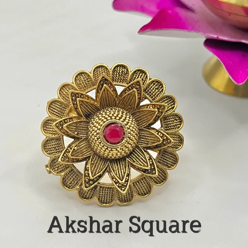 gold rings for women -Rajwadi gold flower Finger ring