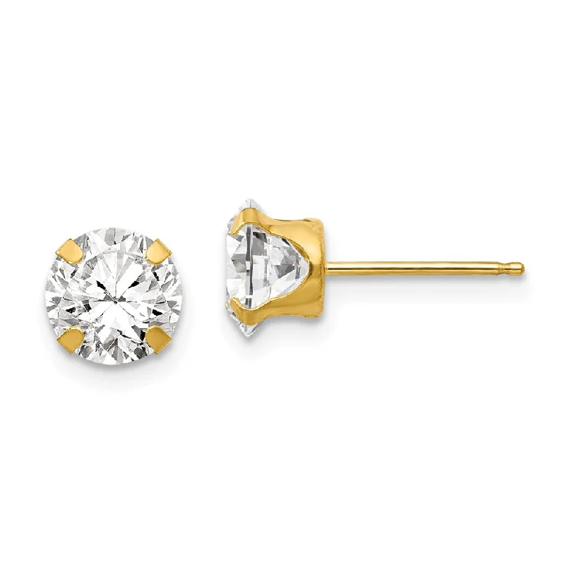 bright gemstone earrings for women -6.5mm Round Cubic Zirconia Stud Earrings in 14k Yellow Gold