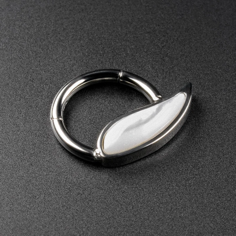 men's wedding rings -Pearl Shell Wing Titanium Hinged Segment Ring