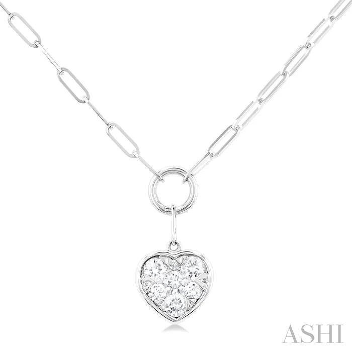 bridal pendant necklaces for women -HEART SHAPE PAPER CLIP LOVEBRIGHT DIAMOND PENDANT