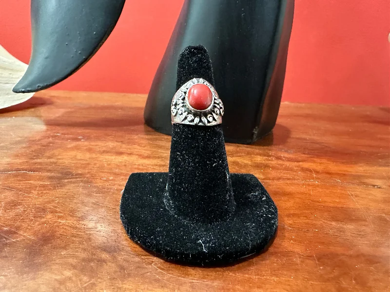 luxury sapphire rings -Silver and Coral Ring