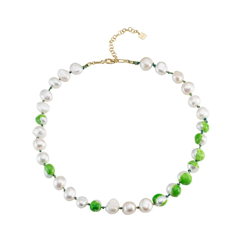 simple chain necklaces for women -Choker Bahía Green 18K Gold Plated Necklace w. Pearls