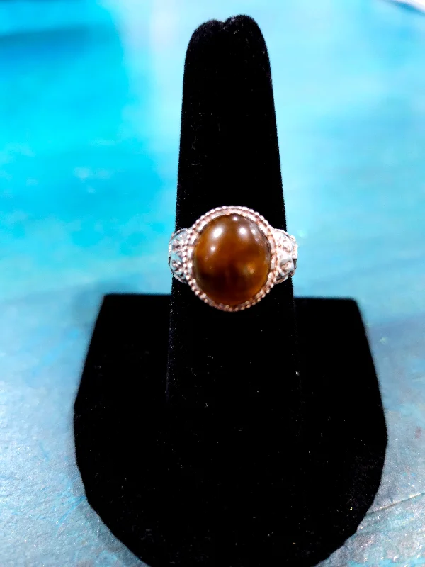 oval-cut rings for women -Stirling Silver Tigers Eye Ring Size 7