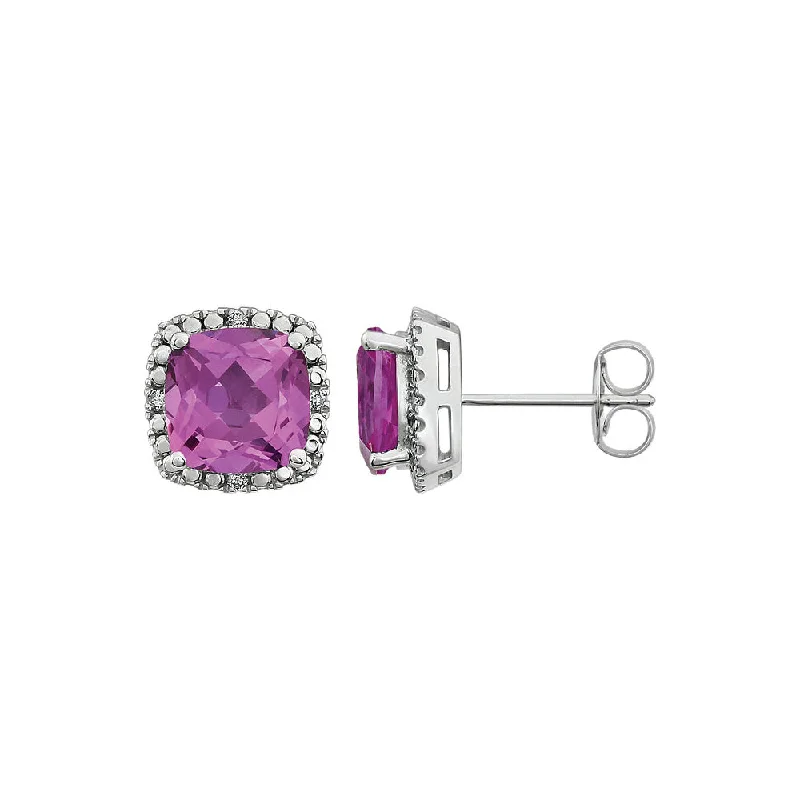 luxury earrings for women -Created Pink Sapphire & Diamond 10mm Earrings in 14k White Gold