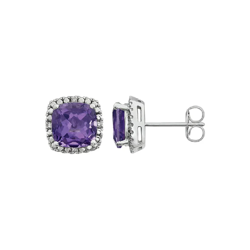 trendy crystal earrings for women -Amethyst & Diamond 10mm Earrings in 14k White Gold