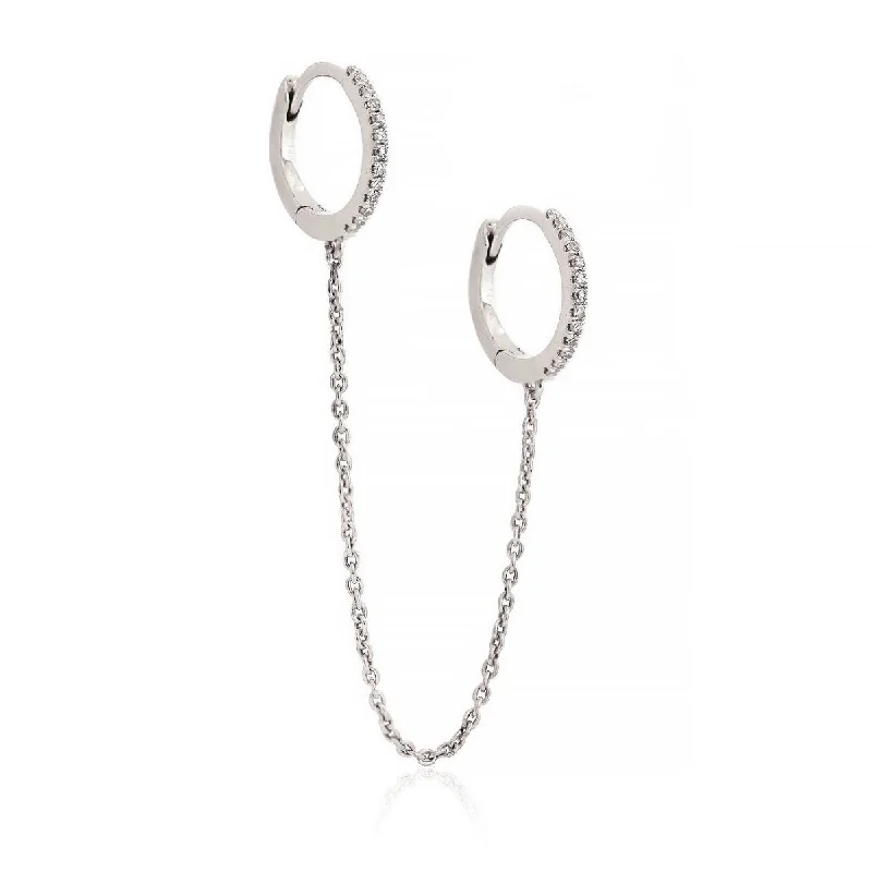 luxury drop earrings for women -Diamond Double Huggie Chain Earring