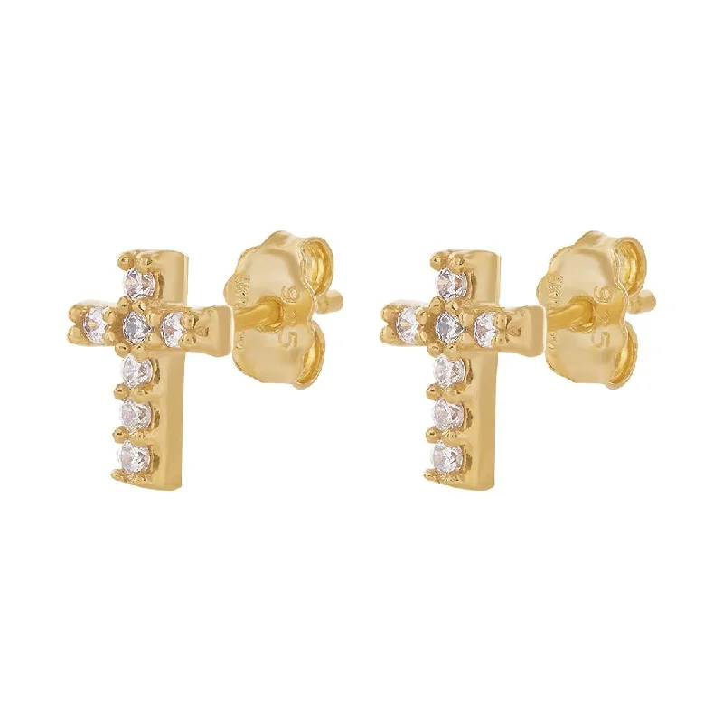 simple stud earrings for women -9ct Yellow Gold Silver Infused Cross Stud Earrings