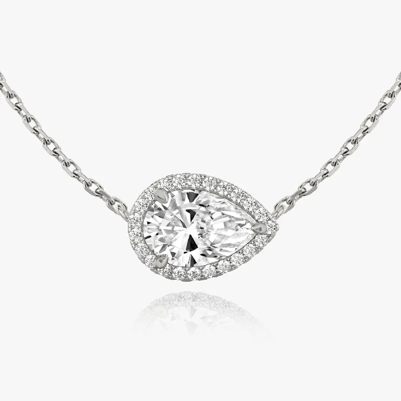 multi-layer necklaces for women -Pear Halo 14K Whitegold Necklace w. Lab-Grown Diamonds