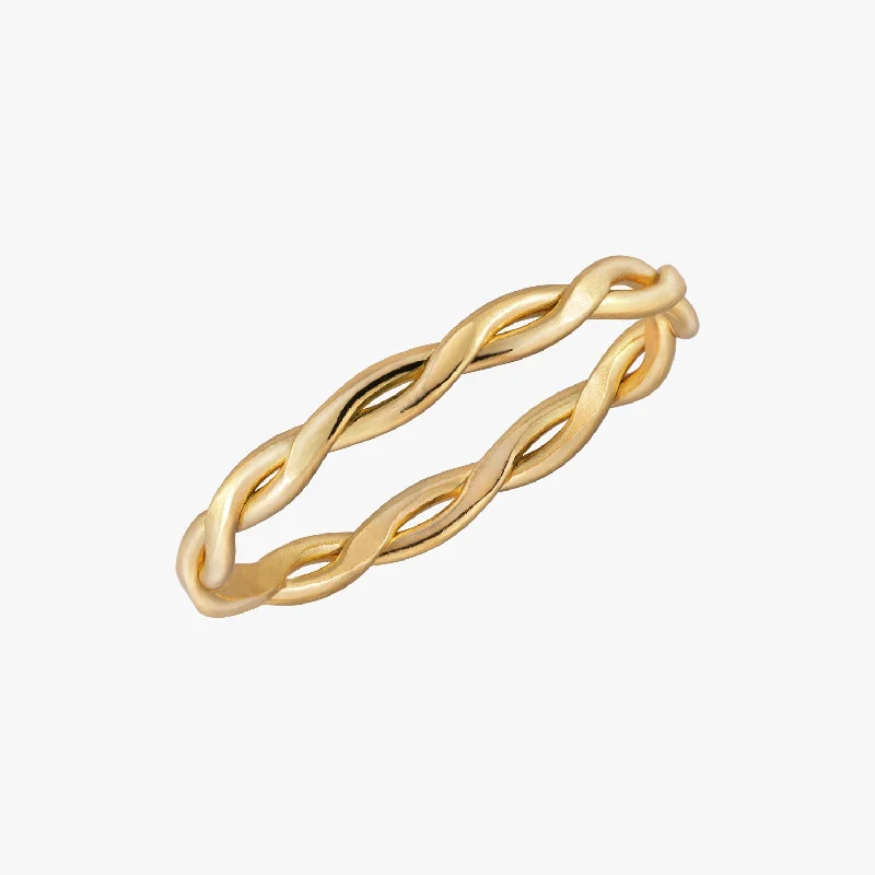 matching wedding rings for couples -Braided Skinny Ring Gold