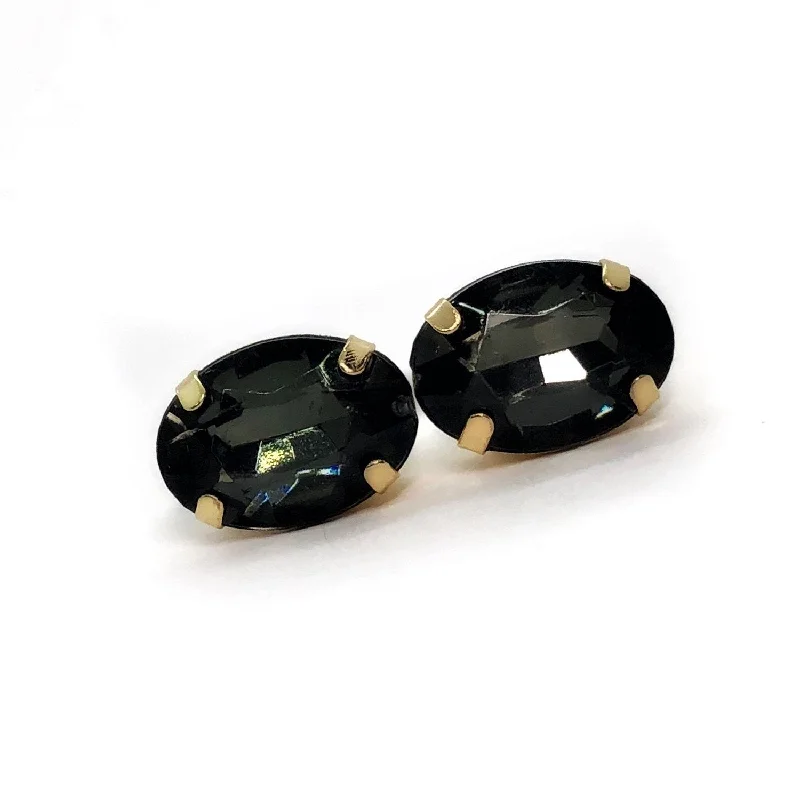 minimal earrings for women -ON SALE - Charcoal Oval Rhinestone Stud Earrings