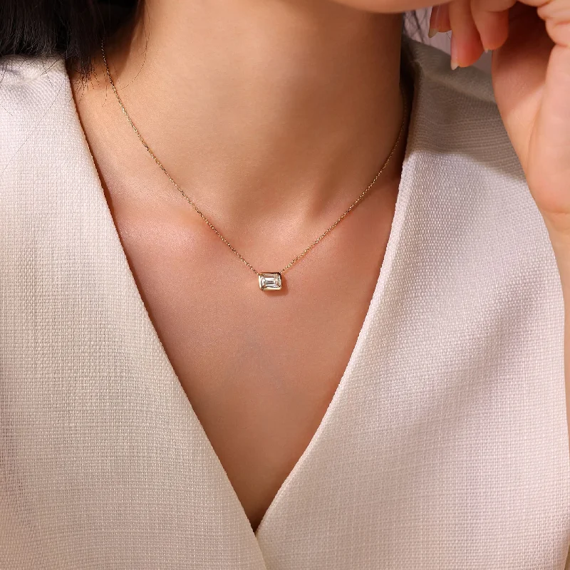 luxury diamond necklaces for women -East-West Bezel Set Emerald Pendant Necklace