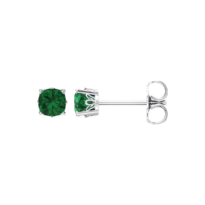 minimal earrings for women -4mm Cushion Lab Created Emerald 14k White Gold Stud Earrings